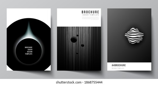 Vector layout of A4 format cover mockups design templates for brochure, flyer layout, booklet, cover design, book design, brochure cover. Tech science future background, space astronomy concept.