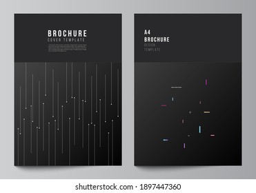 Vector layout of A4 format cover mockups design templates for brochure, flyer layout, booklet, cover design, book design, brochure cover. Tech science future background, space astronomy concept.