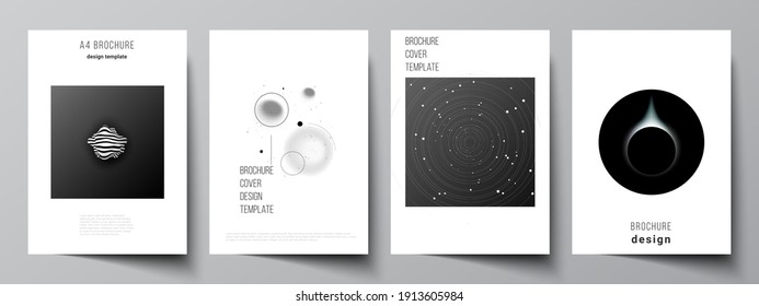 Vector layout of A4 format cover mockups design templates for brochure, flyer layout, booklet, cover design, book design, brochure cover. Tech science future background, space astronomy concept.