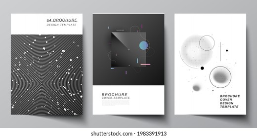 Vector layout of A4 format cover mockups design templates for brochure, flyer layout, booklet, cover design, book design, brochure cover. Tech science future background, space astronomy concept.