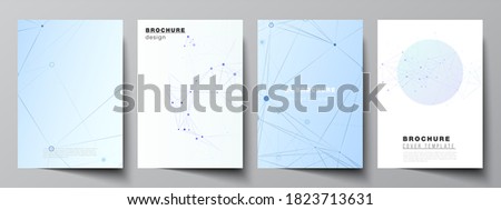 Vector layout of A4 format cover mockups templates for brochure, flyer layout, booklet, cover design, book design, brochure cover. Blue medical background with connecting lines and dots, plexus