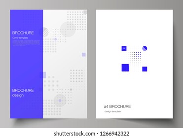 The vector layout of A4 format modern cover mockups design templates for brochure, magazine, flyer, booklet, annual report. Abstract vector background with fluid geometric shapes.