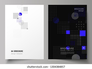 The vector layout of A4 format modern cover mockups design templates for brochure, magazine, flyer, booklet, annual report. Abstract vector background with fluid geometric shapes.