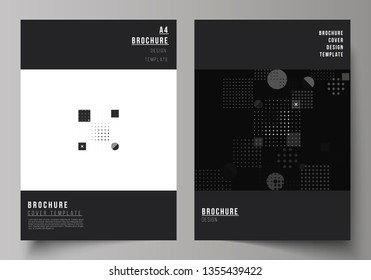 The vector layout of A4 format modern cover mockups design templates for brochure, magazine, flyer, booklet, annual report. Abstract vector background with fluid geometric shapes.