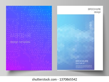 The vector layout of A4 format modern cover mockups design templates for brochure, magazine, flyer, booklet, annual report. Abstract geometric pattern with colorful gradient business background.