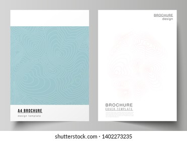 The vector layout of A4 format modern cover mockups design templates for brochure, magazine, flyer, booklet, annual report. Topographic contour map, abstract monochrome background.