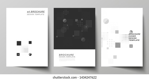 The vector layout of A4 format modern cover mockups design templates for brochure, magazine, flyer, booklet, annual report. Abstract vector background with fluid geometric shapes.