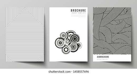 Vector layout of A4 format modern cover mockups design template for brochure, magazine, flyer, booklet, report. Trendy geometric abstract background in minimalistic flat style with dynamic composition