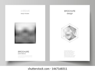 Vector layout of A4 format modern cover mockups design templates for brochure, magazine, flyer, booklet, report. 3d polygonal geometric modern design abstract background. Science or technology vector.