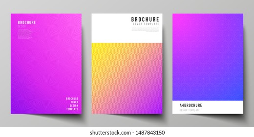 The vector layout of A4 format modern cover mockups design templates for brochure, magazine, flyer, booklet, annual report. Abstract geometric pattern with colorful gradient business background.