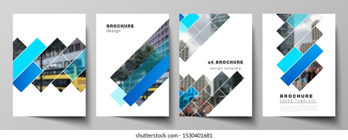 The vector layout of A4 format modern cover mockups design templates for brochure, magazine, flyer, booklet, annual report. Abstract geometric pattern creative modern blue background with rectangles.