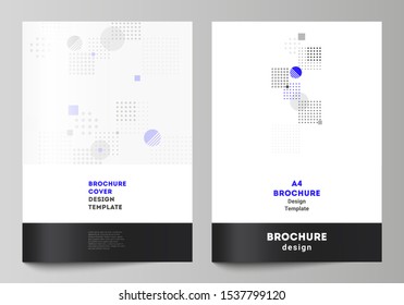 The vector layout of A4 format modern cover mockups design templates for brochure, magazine, flyer, booklet, annual report. Abstract vector background with fluid geometric shapes.