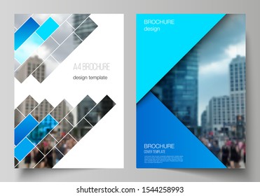 The vector layout of A4 format modern cover mockups design templates for brochure, magazine, flyer, booklet, annual report. Abstract geometric pattern creative modern blue background with rectangles.