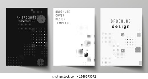 The vector layout of A4 format modern cover mockups design templates for brochure, magazine, flyer, booklet, annual report. Abstract vector background with fluid geometric shapes.