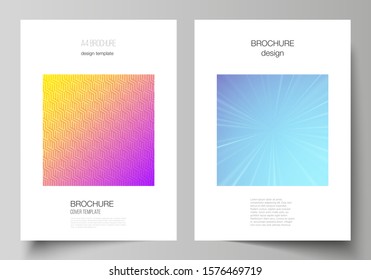 The vector layout of A4 format modern cover mockups design templates for brochure, magazine, flyer, booklet, annual report. Abstract geometric pattern with colorful gradient business background.