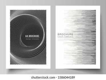 Vector layout of A4 format modern cover mockups design templates for brochure, flyer, booklet, report. Geometric abstract background, futuristic science and technology concept for minimalistic design.