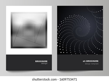 Vector layout of A4 format modern cover mockups design templates for brochure, magazine, flyer, booklet, report. 3d polygonal geometric modern design abstract background. Science or technology vector.