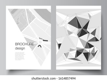 Vector layout of A4 format modern cover mockups design templates for brochure, magazine, flyer, booklet, report. Abstract geometric triangle design background using different triangular style patterns