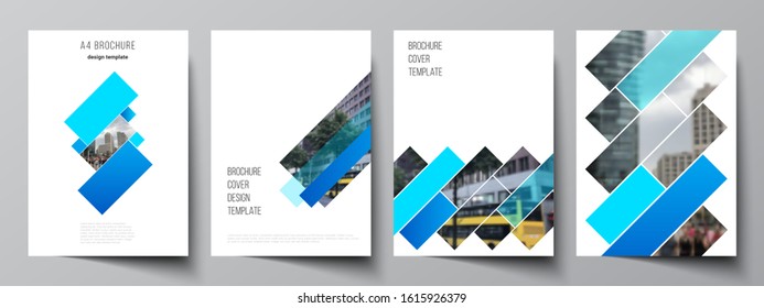 The vector layout of A4 format modern cover mockups design templates for brochure, magazine, flyer, booklet, annual report. Abstract geometric pattern creative modern blue background with rectangles.