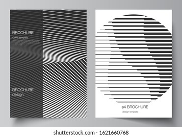 Vector layout of A4 format modern cover mockups design templates for brochure, flyer, booklet, report. Geometric abstract background, futuristic science and technology concept for minimalistic design.