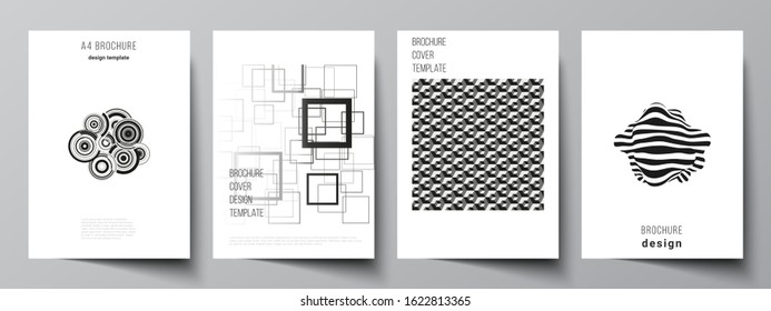 Vector layout of A4 format modern cover mockups design template for brochure, magazine, flyer, booklet, report. Trendy geometric abstract background in minimalistic flat style with dynamic composition