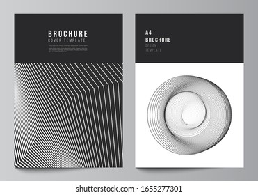Vector layout of A4 format modern cover mockups design templates for brochure, flyer, booklet, report. Geometric abstract background, futuristic science and technology concept for minimalistic design.