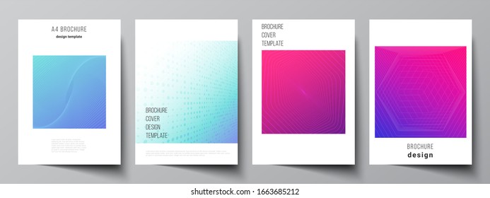 The vector layout of A4 format modern cover mockups design templates for brochure, magazine, flyer, booklet, annual report. Abstract geometric pattern with colorful gradient business background.
