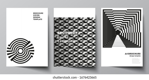 Vector layout of A4 format modern cover mockups design template for brochure, magazine, flyer, booklet, report. Trendy geometric abstract background in minimalistic flat style with dynamic composition