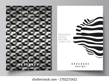 Vector layout of A4 format modern cover mockups design template for brochure, magazine, flyer, booklet, report. Trendy geometric abstract background in minimalistic flat style with dynamic composition