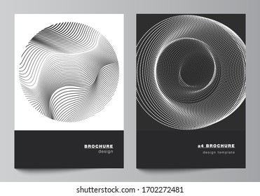 Vector layout of A4 format modern cover mockups design templates for brochure, flyer, booklet, report. Geometric abstract background, futuristic science and technology concept for minimalistic design.
