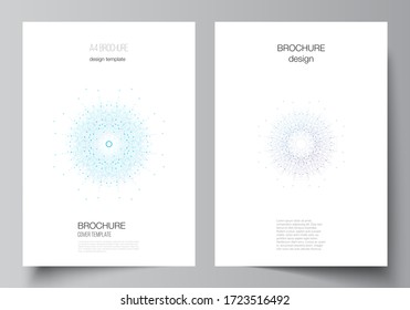 Vector layout of A4 format modern cover mockup design templates for brochure, magazine, flyer, booklet, report. Big Data Visualization, geometric communication background with connected lines and dots