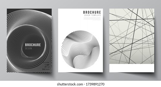 Vector layout of A4 format modern cover mockups design templates for brochure, flyer, booklet, report. Geometric abstract background, futuristic science and technology concept for minimalistic design.