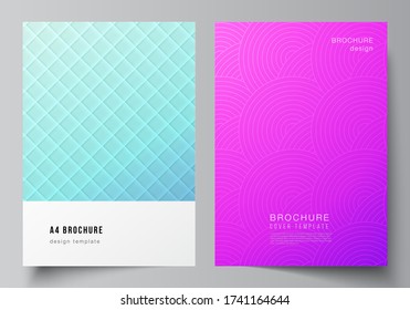 The vector layout of A4 format modern cover mockups design templates for brochure, magazine, flyer, booklet, annual report. Abstract geometric pattern with colorful gradient business background.