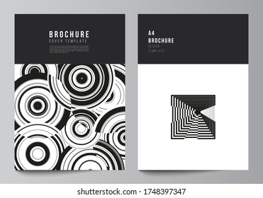 Vector layout of A4 format modern cover mockups design template for brochure, magazine, flyer, booklet, report. Trendy geometric abstract background in minimalistic flat style with dynamic composition