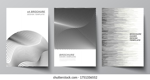 Vector layout of A4 format modern cover mockups design templates for brochure, flyer, booklet, report. Geometric abstract background, futuristic science and technology concept for minimalistic design