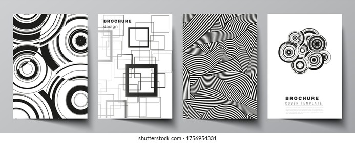 Vector layout of A4 format modern cover mockups design template for brochure, magazine, flyer, booklet, report. Trendy geometric abstract background in minimalistic flat style with dynamic composition