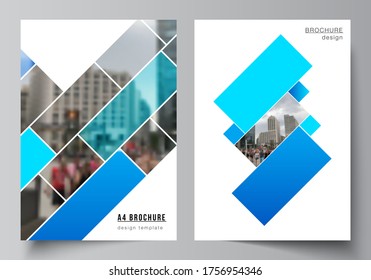 The vector layout of A4 format modern cover mockups design templates for brochure, magazine, flyer, booklet, annual report. Abstract geometric pattern creative modern blue background with rectangles.