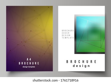 Vector layout of A4 format modern cover mockups design templates for brochure, magazine, flyer, booklet, report. 3d polygonal geometric modern design abstract background. Science or technology vector.