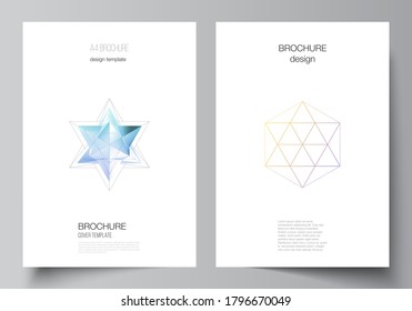 Vector layout of A4 format modern cover mockups design templates for brochure, magazine, flyer, booklet, report. 3d polygonal geometric modern design abstract background. Science or technology vector.