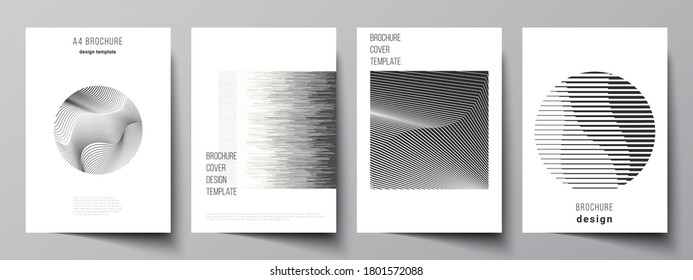 Vector layout of A4 format modern cover mockups design templates for brochure, flyer, booklet, report. Geometric abstract background, futuristic science and technology concept for minimalistic design.