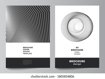 Vector layout of A4 format modern cover mockups design templates for brochure, flyer, booklet, report. Geometric abstract background, futuristic science and technology concept for minimalistic design.