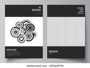 Vector layout of A4 format modern cover mockups design template for brochure, magazine, flyer, booklet, report. Trendy geometric abstract background in minimalistic flat style with dynamic composition