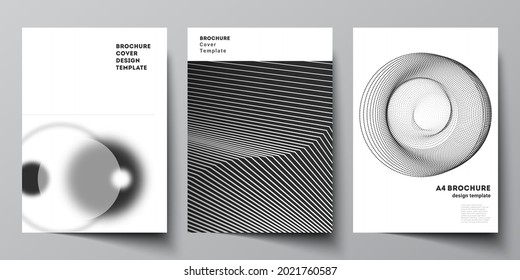 Vector layout of A4 format modern cover mockups design templates for brochure, flyer, booklet, report. Geometric abstract background, futuristic science and technology concept for minimalistic design