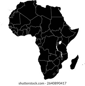 Vector Layout of Africa – Editable Continent Illustration in Dark Minimal Style. 