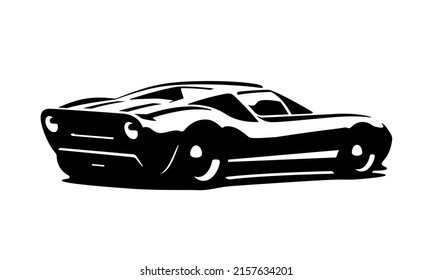 Vector Layout an American Supercar. Retro Sport Car. Black and white silhouette. 