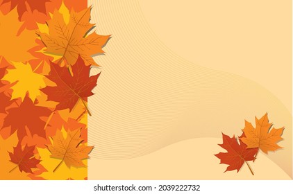 Vector layout for Autumn concept background, maple leaves flow with smooth line, blank space for text, orange tone. Template for poster, web, and print.