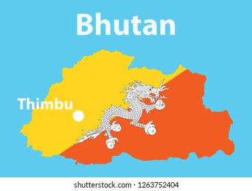 Vector layout of Bhutan territory and flag