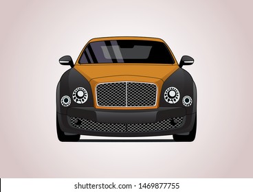 vector layout of black luxury sedan,front view. Bentley Mulsanne.