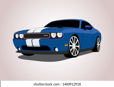 vector layout of blue muscle car. Dodge Challenger.