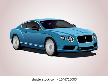 vector layout of blue premium car. Bentley Continental GT.